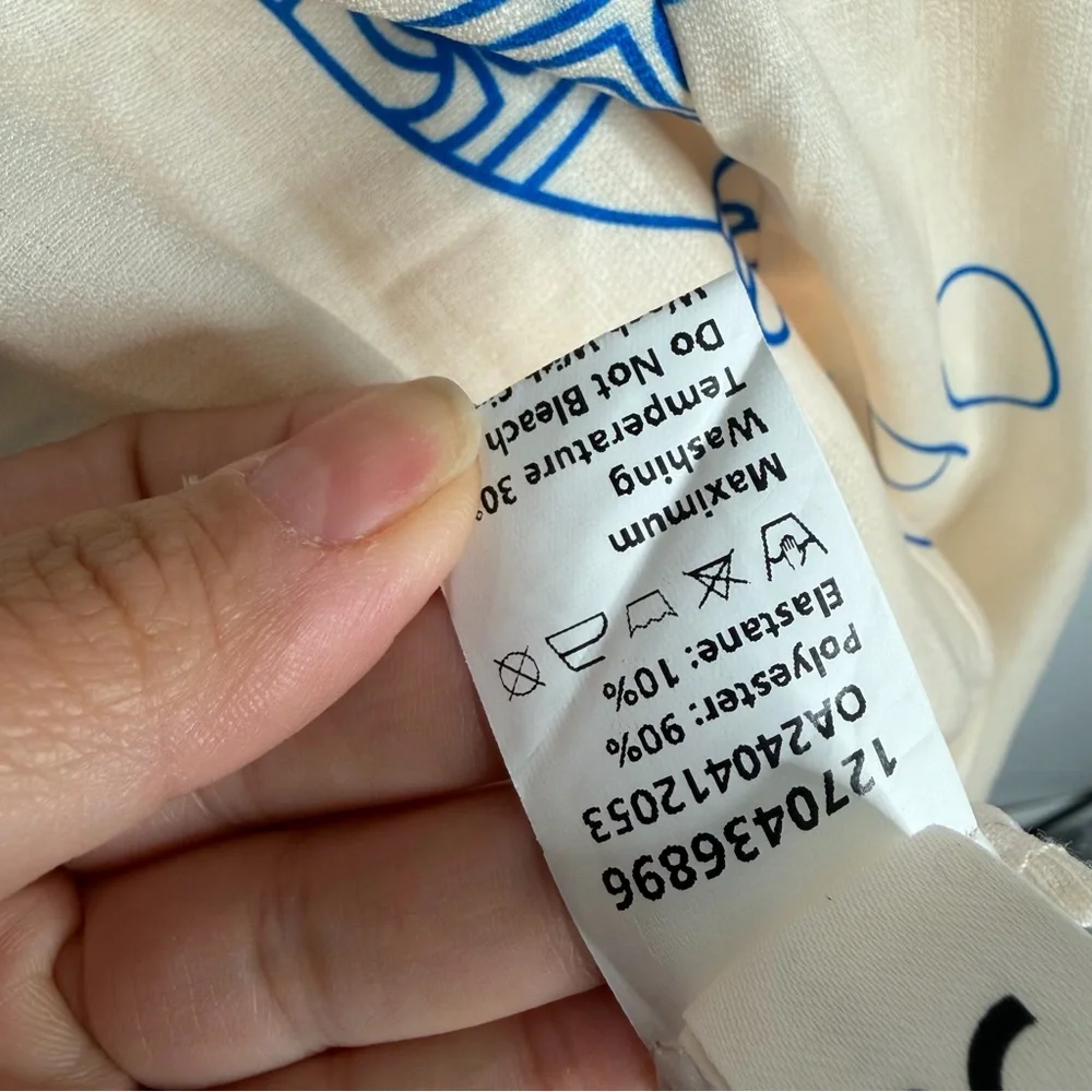 NWOT Commense‎ Ciao Wine Cream Blue Graphic Babydoll Ruffle Dress XL Oversized